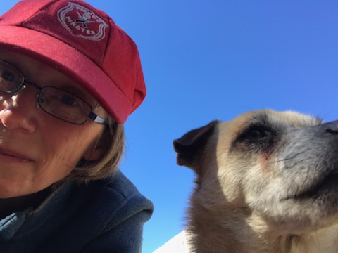 Close up image of Georgia on the left and her dog on the right