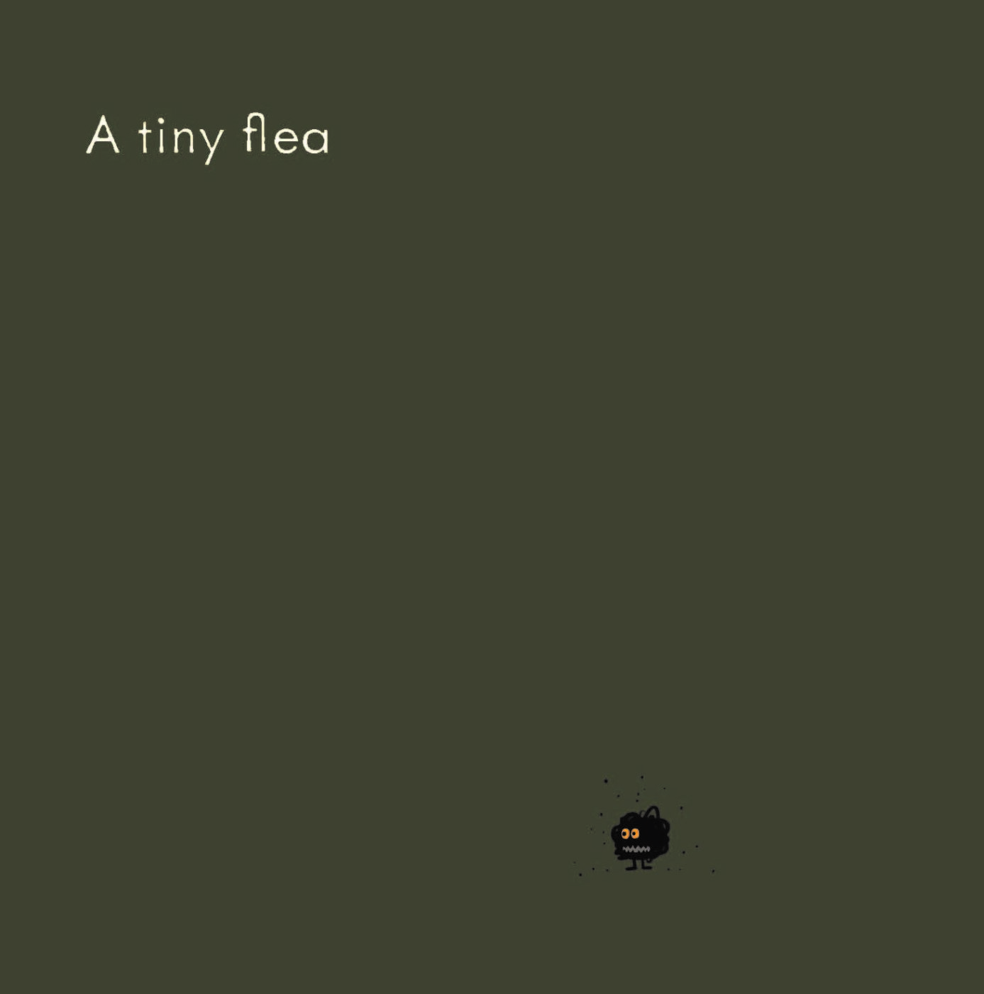 An image of dark green background with a very small drawing of a black flea.